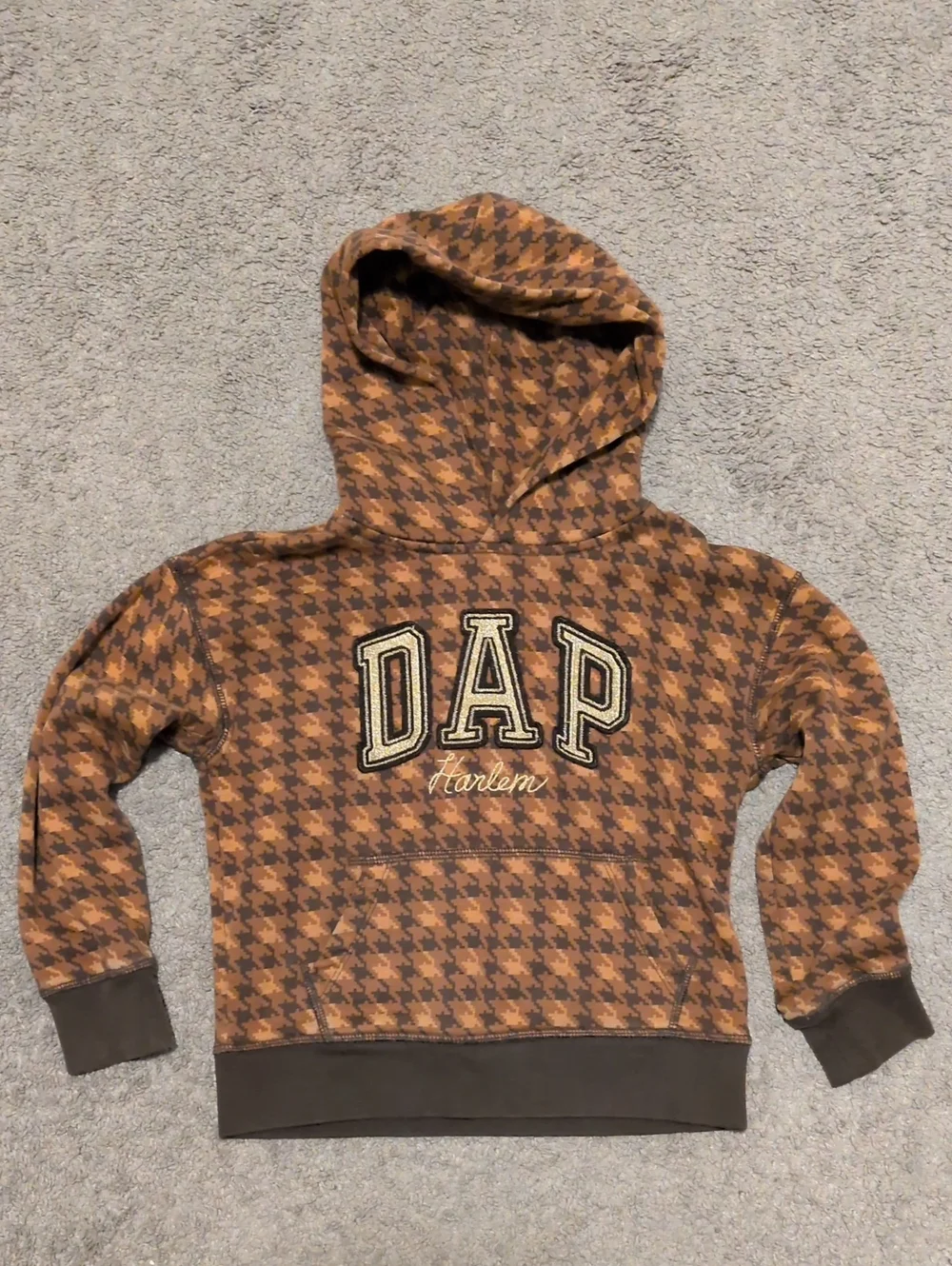 GAP Kids' Hooded Puffer Sweatshirt in Brown Houndstooth